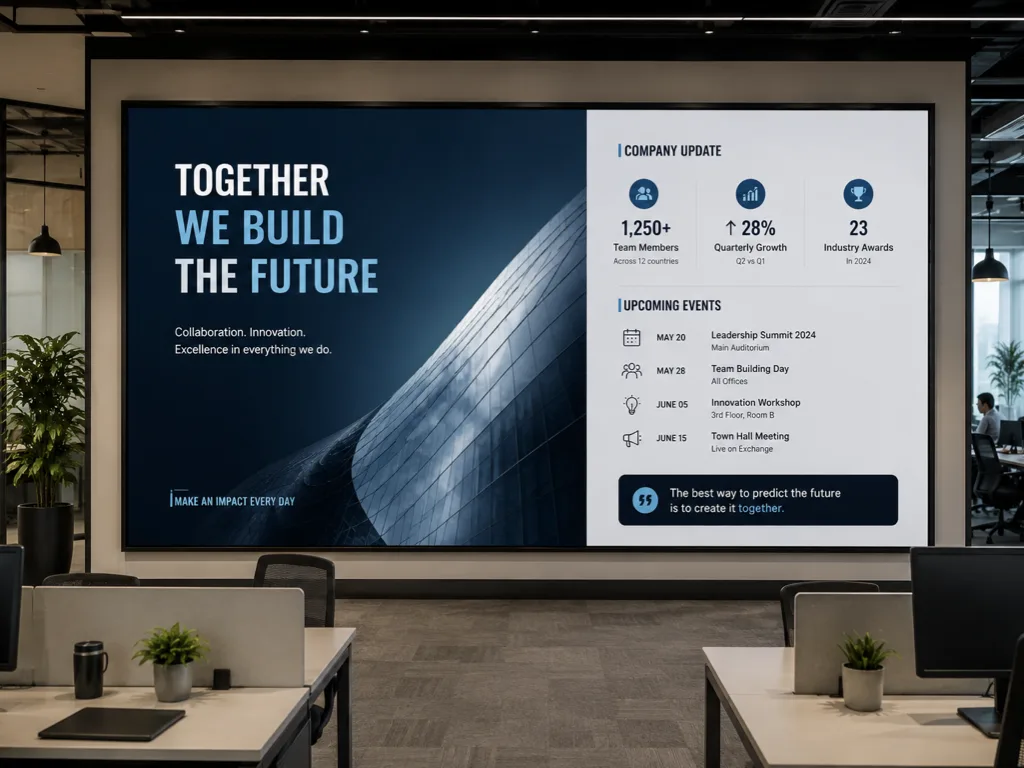 Digital communication signage in a modern office